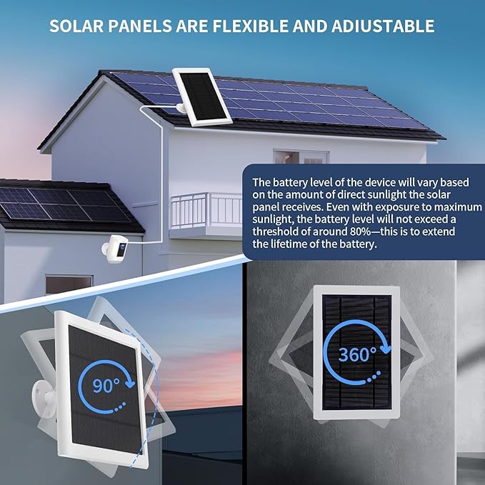 Solar Panel for Ring Camera(2nd Generation) Dustproof Waterproof 5W Solar Panel with 10FT/3M Long Cable for Stick Up &amp Pro Spotlight Cam for Security Camera IP65 Waterproof and dustproof 4 Pack