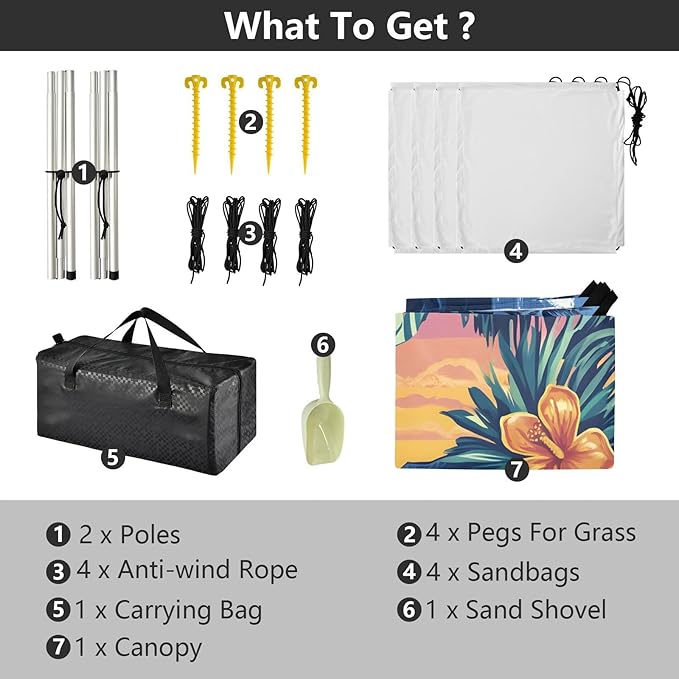 ALAZA Hawaiian Palm Flower Beach Tent Sun Shelter UPF50+ Protection Beach Shade Canopy w/ 4 Sandbags for Outdoor Camping Fishing Backyard Fun Picnic 10x9 ft
