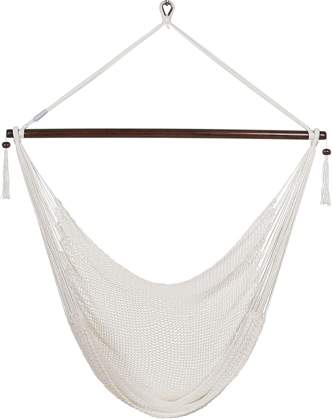 Large Caribbean Hammock Chair - 48 Inch - Polyester - Hanging Chair - White