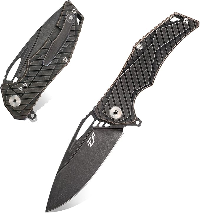 Eafengrow EF955 Titanium Alloy Folding Knife Titanium Handle with Pocket Clip Frame Lock EDC for Camping Tactical Hiking Survival Outdoor