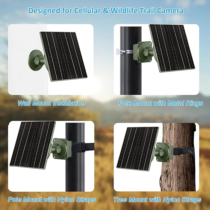 10W Solar Panel with 10400mAh Battery 6V/12V Adjustable Output for Trail Cameras USB-C &amp DC Plugs IP66 Waterproof 360° Adjustable Mount for Cellular &amp Wildlife Cameras