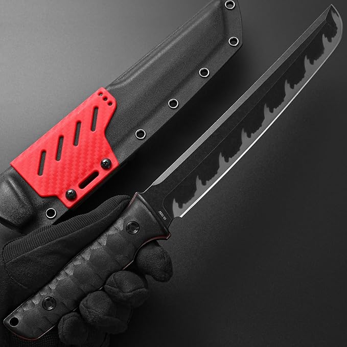 Gtkii GTK6 Fixed Blade Knife AUS-10 Steel Blade Full Tang Nylon Fiberglass Handle EDC Fixed Knifes for Outdoor Camping Adventure (black)
