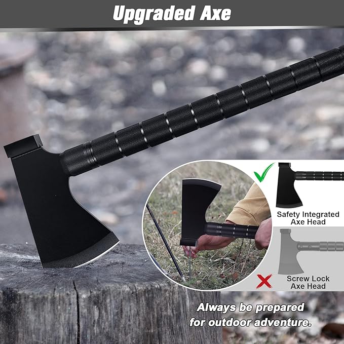 IUNIO Survival Off-Roading Tool Kit 19 in 1 Folding Shovel Camping Axe Multitool Pickaxe with Carrying Bag for Outdoor Car Emergency (Upgrade Black)