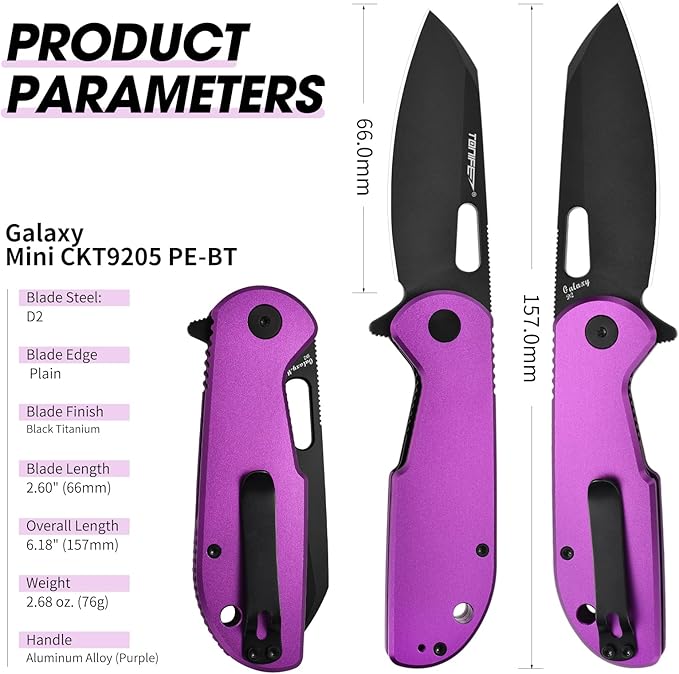 TONIFE Galaxy Mini Folding Knife with D2 Steel Blade and Aluminum Handle EDC Pocket Tool for Camping Hiking and Survival (Purple)
