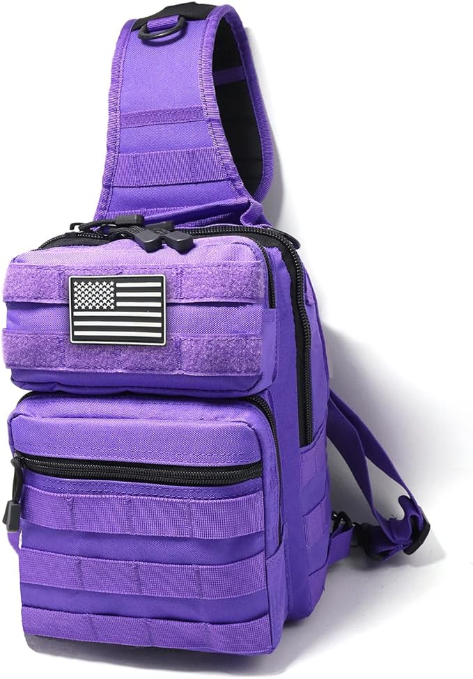 Tactical Sling Bag for Men Shoulder Bag Backpack Small Molle Assault Range Bags Chest Pack Day Pack Diaper Bag (Purple)