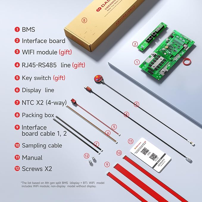 DALY BMS 48V 16S 100A - 1A Active Balance BMS with WiFi Module RS485 CAN for LiFePO4 Home Energy Storage Solar Inverter System