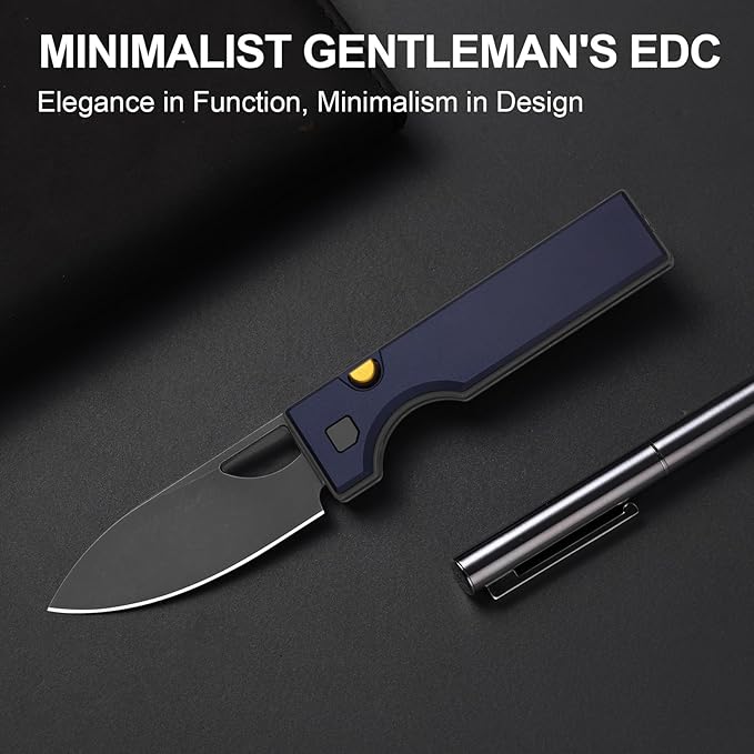 Kizer Little Ringbo Pocket Knife 2.95 AEB-L Steel Drop Point Folding Knife with Blue Aluminum Handle Thumb Hole Opener Button Liner Lock EDC knives for Camping Hiking V3708A3