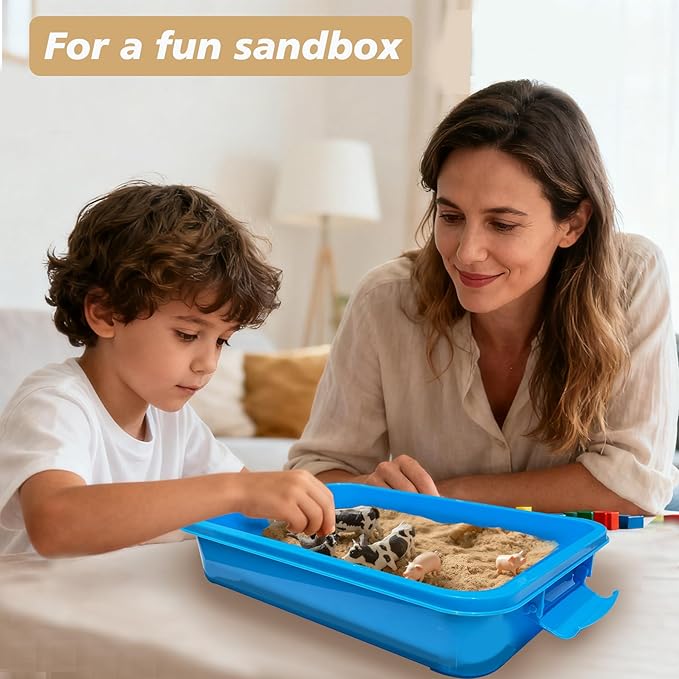 4 Qt (3.8L) Sensory Bin With Lid - 3 Pack Stackable Storage Sensory Bins with Lids Portable Sandbox Organizers Sand Arts Crafts (Blue Green Purple)