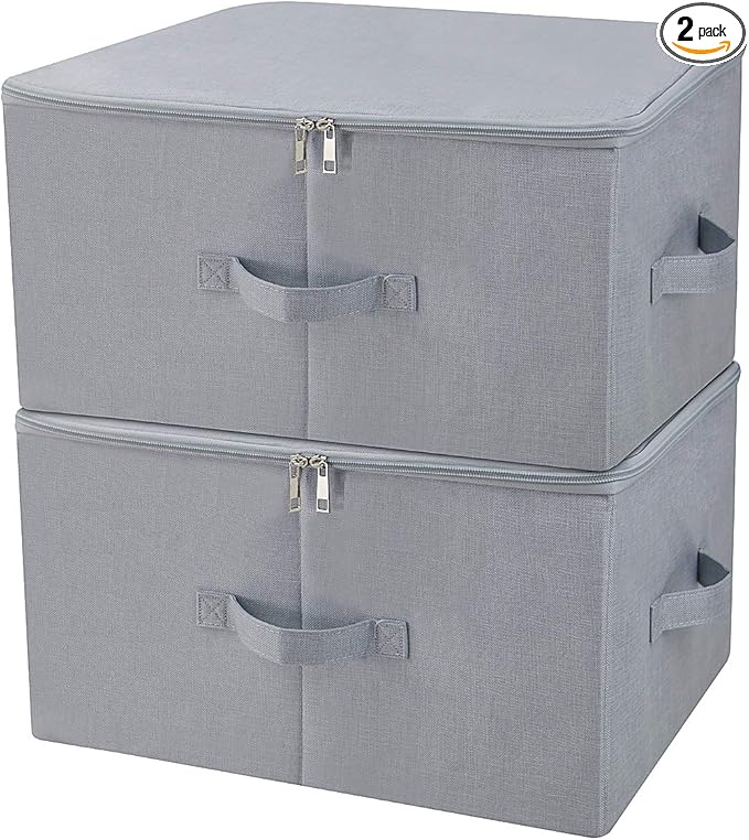 iwill CREATE PRO 17.6x 13.6x 9.7Dust-proof Closet Clothes Storage Boxes with Zip Lid Breathable Fabric &amp Collapsible Design Organizer Bins for Clothing Toy Dolls Shoes Blankets Light Gray 2
