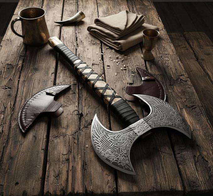 Vikocrafts Ax106 24 Double Headed Viking Axe – Handmade High Carbon Steel Craft with Shaft Double Sided Nordic Dane Design Axe Custom Gift for Men Christmas Edition