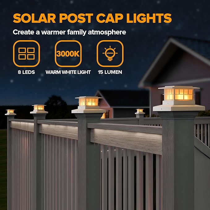 LUTEC 6 Pack Solar Post Cap Lights IP65 Waterproof Solar Fence Post Lights for 4x4 5x5 6x6 Wooden/Vinyl Posts Warm White 3000K LED Solar Powered Lighting Decor for Yard Garden Patio Deck White