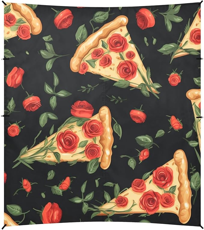 ALAZA Pizza Slice Rose on Black Beach Tent Sun Shelter Portable Canopy Sunshade for Outdoor Camping Picnics Backyard Fun 10x9 ft