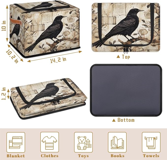 Halloween Crow Storage Bins with Lids Tree Collapsible Cube Storage Basket with Leather Handle Foldable Storage Box with Lids for Organizing Home Closet