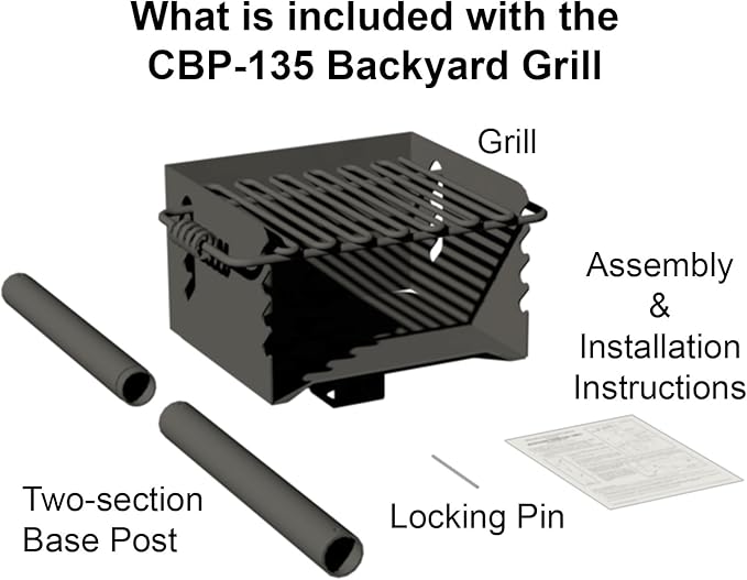 Pilot Rock CBP-135 Charcoal Grill Park Style Outdoor BBQ Camping Grill with Swivel