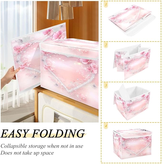 senya Valentines Baskets Collapsible Storage Bins with Lids Love Butterfly Storage Boxes Clothes Baskets for Organizing