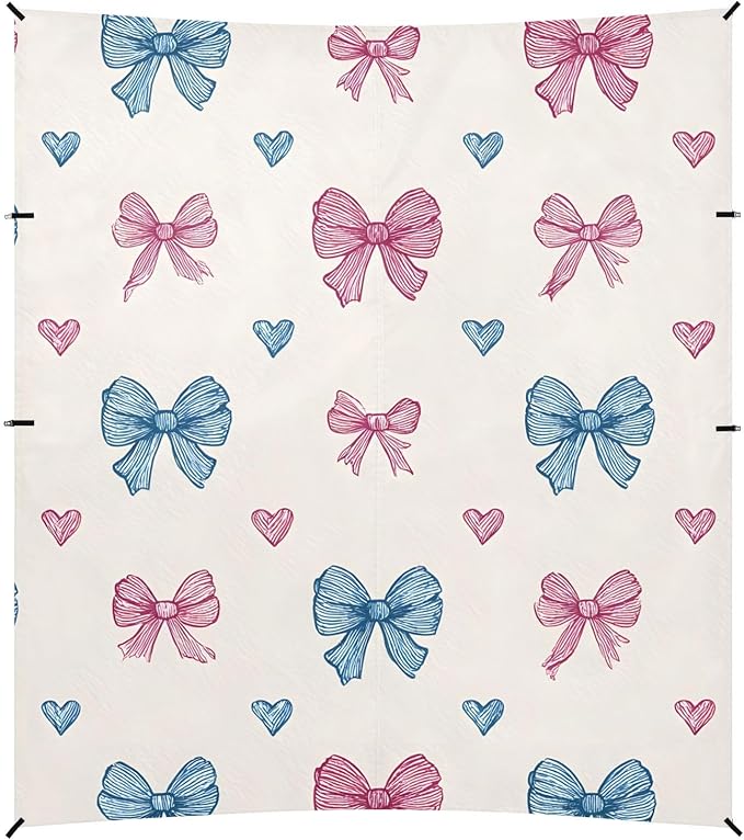 ALAZA Blue Pink Bow Heart Pattern Beach Tent Sun Shelter Portable Canopy Sunshade for Outdoor Camping Picnics Backyard Fun 10x9 ft