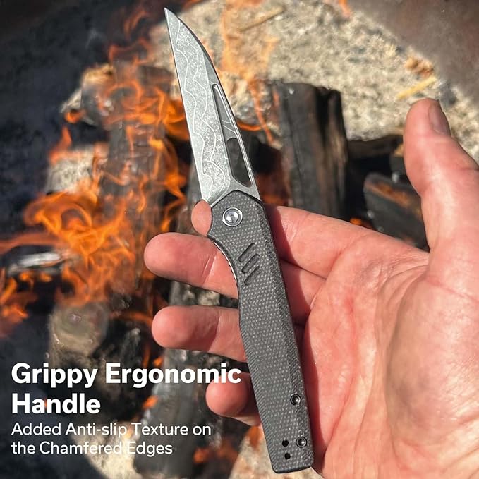 CIVIVI Guile Pocket Knife Folding Knife for EDC 3.25 Damascus Blade Micarta Handle with Reversible Deep-Carry Clip C24062B-DS1