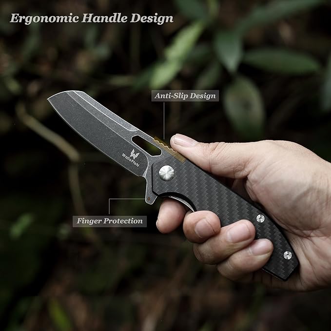 Folding Pocket Knife - 3.54'' CPM S35VN Black Steel Blade Carbon Fiber Ergonomic Handle - Camping Outdoor Self-Defense &amp Protection EDC Knife Men &amp Women Best Gifts
