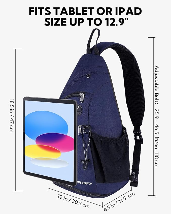 WATERFLY Sling Bag Crossbody Backpack: Over Shoulder Daypack Casual Cross Chest Side Pack (Large Blue)