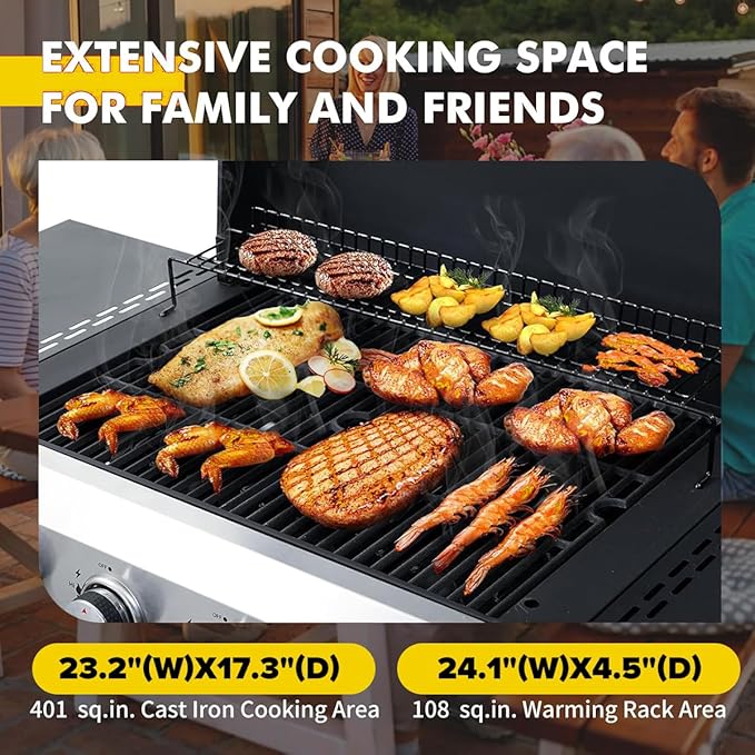 CIG GARDEN 4-Burner Propane Flat Top Grill 42000 BTU Stainless Steel Commercial-Style Griddle for Patio Backyard Camping &amp Outdoor BBQ