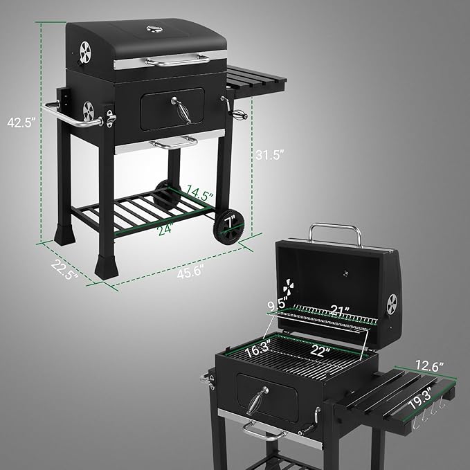 Outvita Large Barrel Charcoal BBQ Grills with 794 SQ.IN. Cooking Area Outdoor Barbecue Grill with Adjustable Charcoal Tray &amp Foldable Side Table for Backyard Patio Picnic