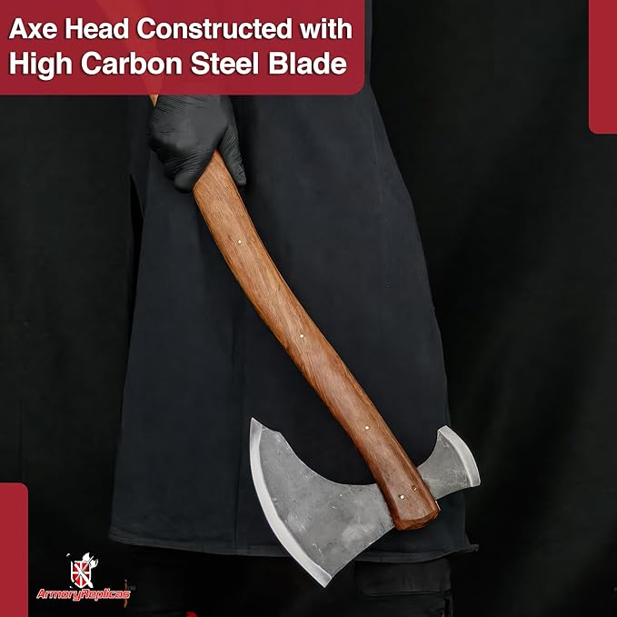 Armory Replicas™ Woodsman Outdoor Double-Bitted Axe – High Carbon Steel Twin Blades with Sheesham Wood Handle 35