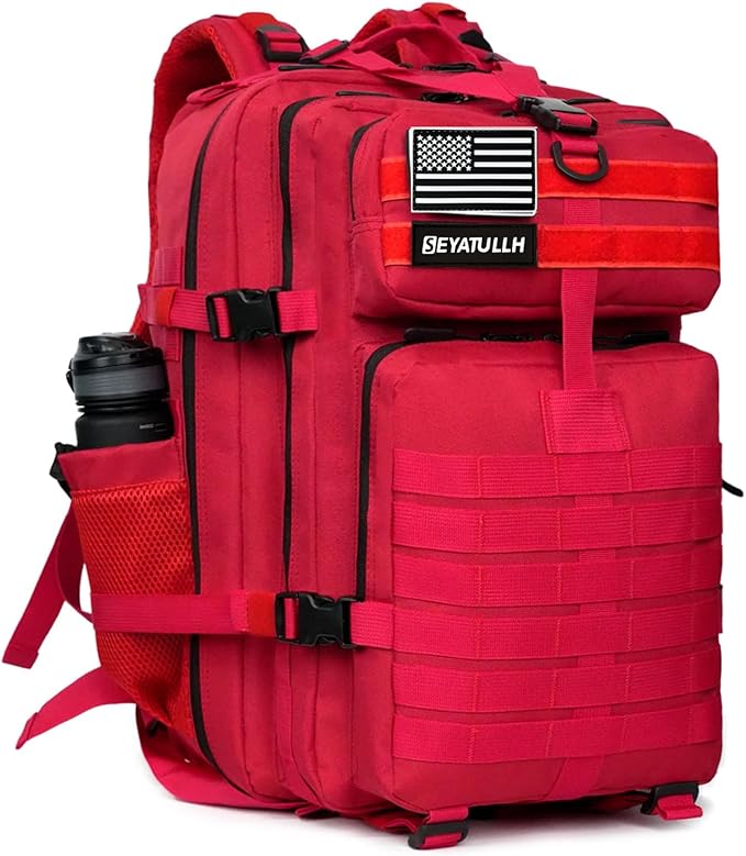 45L Military Tactical Backpack for Men &amp Women Bug Out Bag Assault pack Molle Daypack Hiking Trekking Rucksack (2.0 side pockets (red))