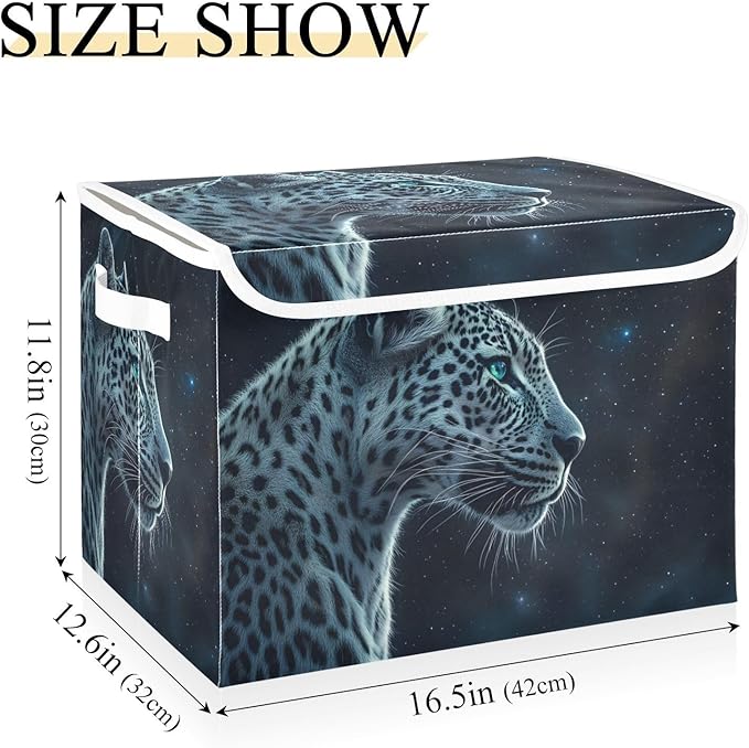 Storage Cube with Lid Night Leopard Print 16.5×12.6×11.8 IN Collapsible Large Capacity Foldable Storage Basket Bin Organizer