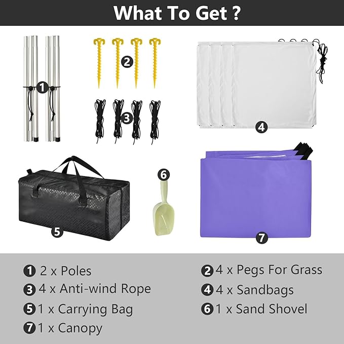 Slate Blue Purple Beach Cabana UPF50+ Protection Easy Setup Large Portable Sun Shelter with Sandbags Sand Shovel Poles for Camping Picnics Backyard