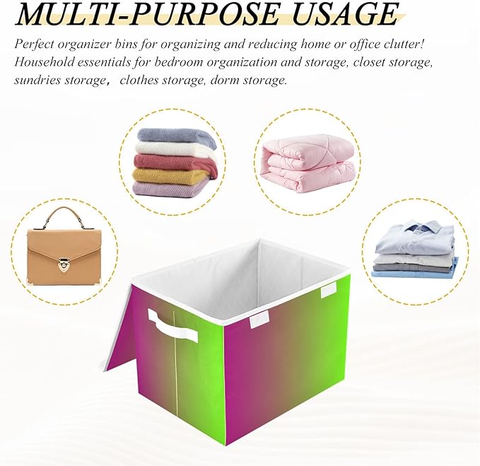 Red Green Gradient Storage Bin with Lid Stackable Shoebox Storage Large Fabric Storage for Office Supplies Home Decor