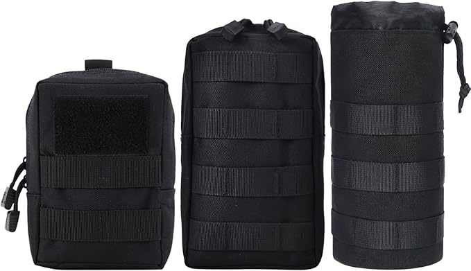 3-Piece Molle Tactical Pouch Set Modular Military Waist Pack Water Bottle Holder &amp Utility Bag For Hiking &amp Camping