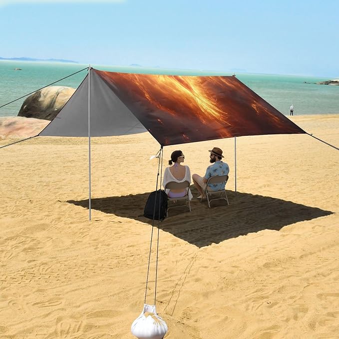 Fire Phoenix Beach Tent Sun Shelter Set UPF50+ UV Protection 10.5 x 9.19 FT Camping Shade Canopy with Sandbags Sand Anchors Carrying Bag and Others