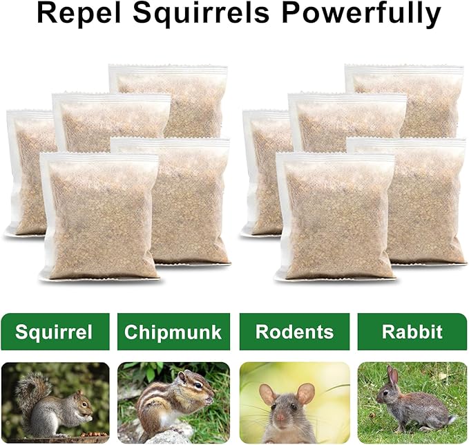 Extra-Strength Squirrel Repellent Natural Mint Chipmunk Deterrent for Outdoor Use Helps Keep Squirrels Out of Attics Car Engines Gardens &amp Yards 10 Pouches