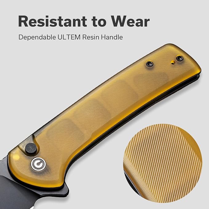 CIVIVI Pocket Folding Knife Button Lock Knife with Flipper Opener for EDC 3.48 Nitro-V Blade Ultem Handle Conspirator Utility Knife for Outdoor C21006-6