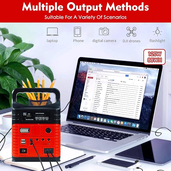 Solar Generator - Portable Power Station for Emergency Power SupplyPortable Generators for CampingHome Use&ampOutdoorSolar Powered Generator With Panel Including 3 Sets LED Light (Red Color)