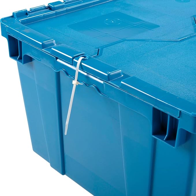 Global Industrial Plastic Distribution Container With Hinged Lid 2.4 Cu. Ft Capacity 50 Lbs. Capacity Nestable &amp Stackable 23-3/4x19-1/4x12-1/2 Blue