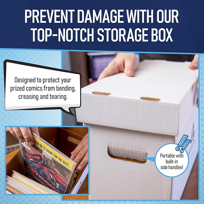 Premium Short Comic Book Storage Box (10 Pack - White). Thick Cardboard Comic Book Box/Cabinet. Comics Books Bin for 150-175 Collectibles. Comics Boxes Storage Case/Cabinet to Showcase Collectibles.