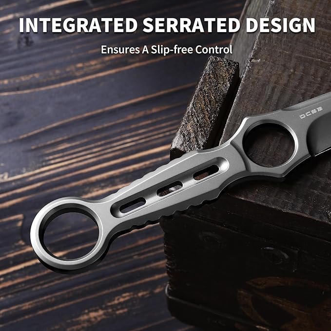 EDC Fixed Blade Knife with Sheath Camping Knife Fixed Blade 3.3 DC53 Steel Outdoor Survival Blade Full Tang Hunting Knives for Men Women IB-01 Silver