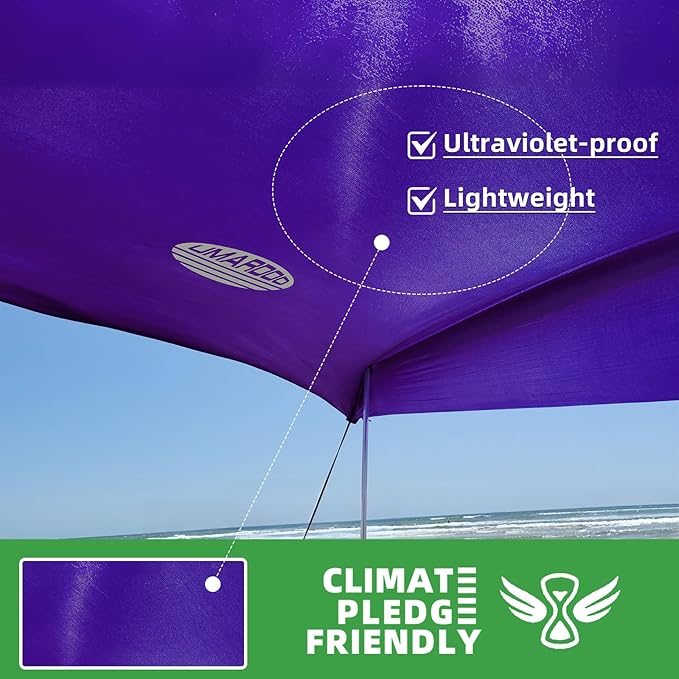 UMARDOO Family Beach Tent Canopy Sun Shade Portable Large Compact Beach Sun Shelter Easy Setup with Packable Bag for Outdoor Travel (Purple 12X12 FT. 4Poles)