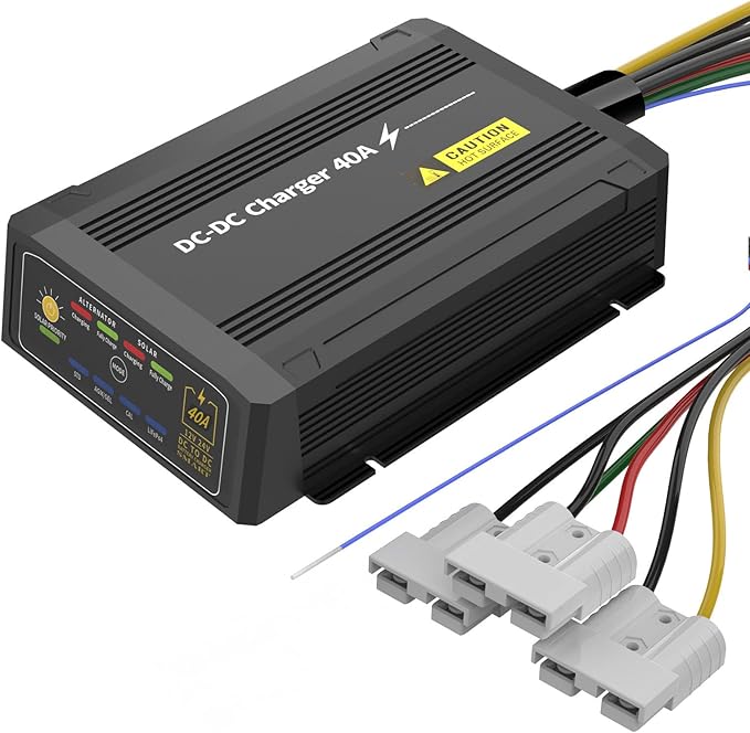 12V 40A DC to DC Charger with MPPT IP68 Waterproof Smart On-Board Battery Charger with Anderson Plug Solar and Alternator Dual Input Fits for LiFePO4 AGM STDGel Cal
