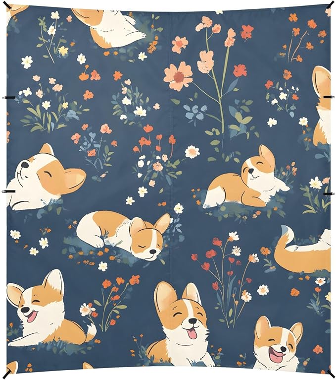 ALAZA Corgis Poses Flower Pattern Beach Tent Sun Shelter Portable Canopy Sunshade for Outdoor Camping Picnics Backyard Fun 10x9 ft