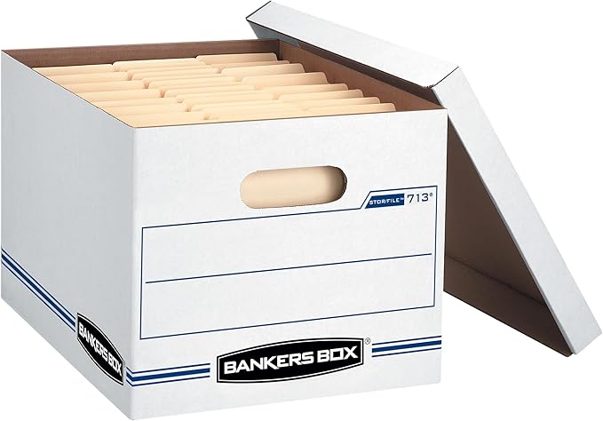 Bankers Box 12 Pack Standard Duty File Storage Boxes Standard Assembly Removable Lid Letter/Legal (0071301)