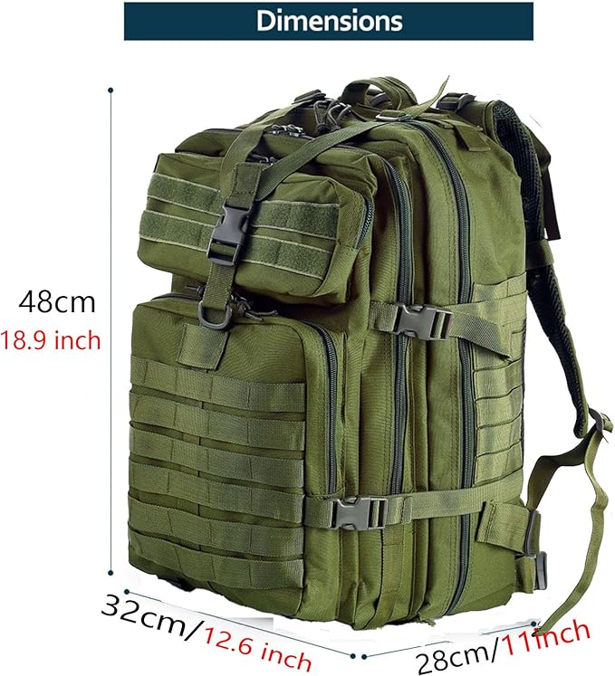 50L Sturdy Nylon Waterproof Fishing Hunting Backpack Outdoor Military Rucksacks Tactical Sports Camping Hiking Bags (Green)