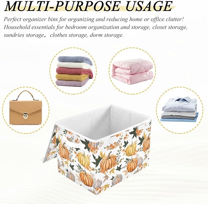 senya Thanksgiving Storage Baskets Collapsible Storage Bins with Lids Pumpkins Flowers Leaves Thanksgiving Storage Boxes Clothes Baskets for Organizing