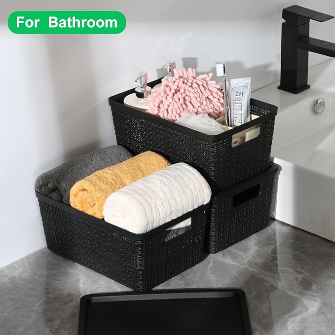6 Pack Plastic Storage Baskets With LidsBlack Breathable Stackable Storage BinsSmall Storage Containersfor Organizing Storage Baskets on DesktopsClosetsPlayroomsClassroomsOffices