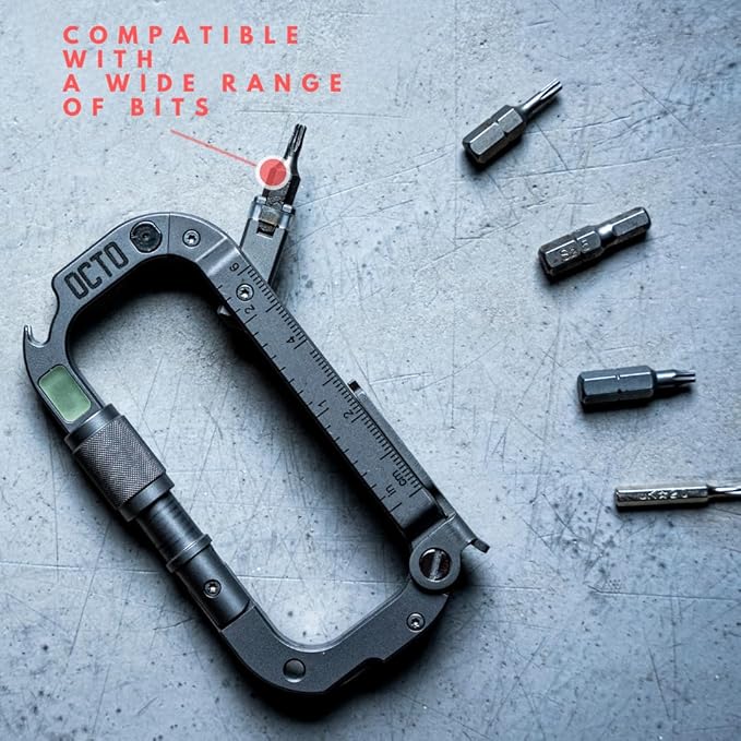 OCTO MAX 20-in-1 Titanium Carabiner Multi-Tool | Heavy-Duty EDC with Steel Knife Glass Breaker Bottle Opener Wrenches Screwdrivers &amp More