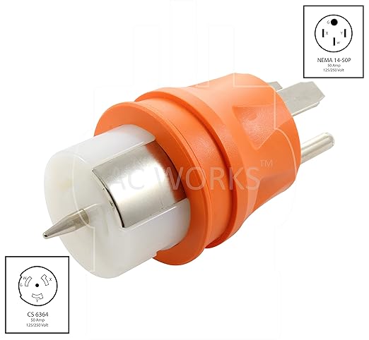 AC WORKS Generator to Transfer Switch 50Amp Inlet Box Adapter (NEMA 14-50 50Amp Plug to CS6364 Compact)