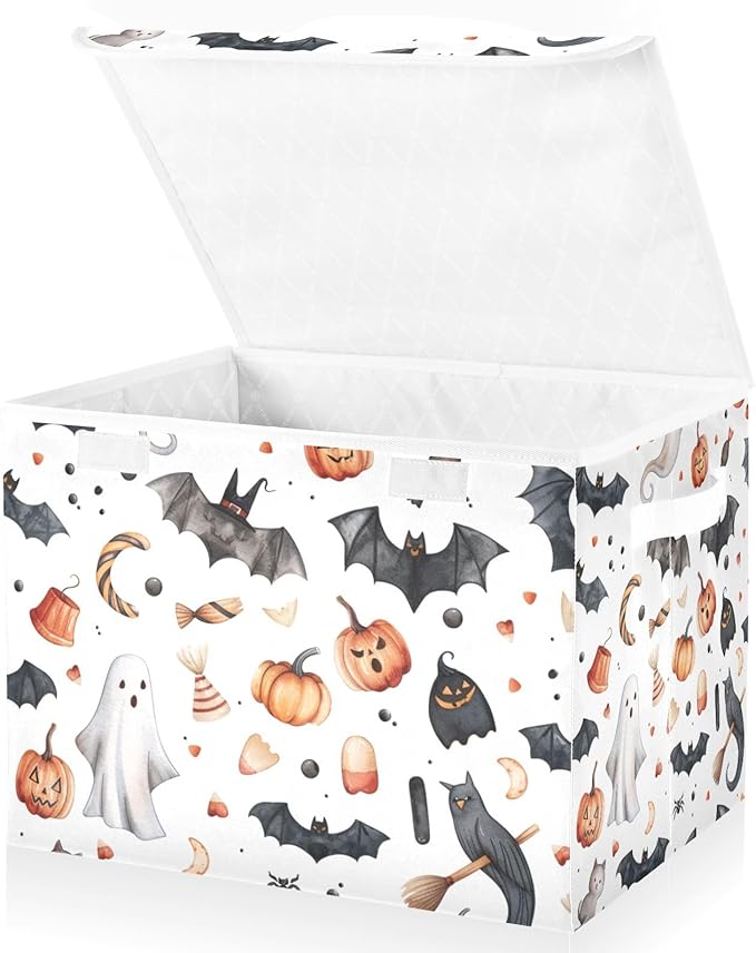 Halloween Baskets Collapsible Storage Bins with Lids Bats Pumpkins Halloween Storage Boxes Clothes Baskets for Organizing
