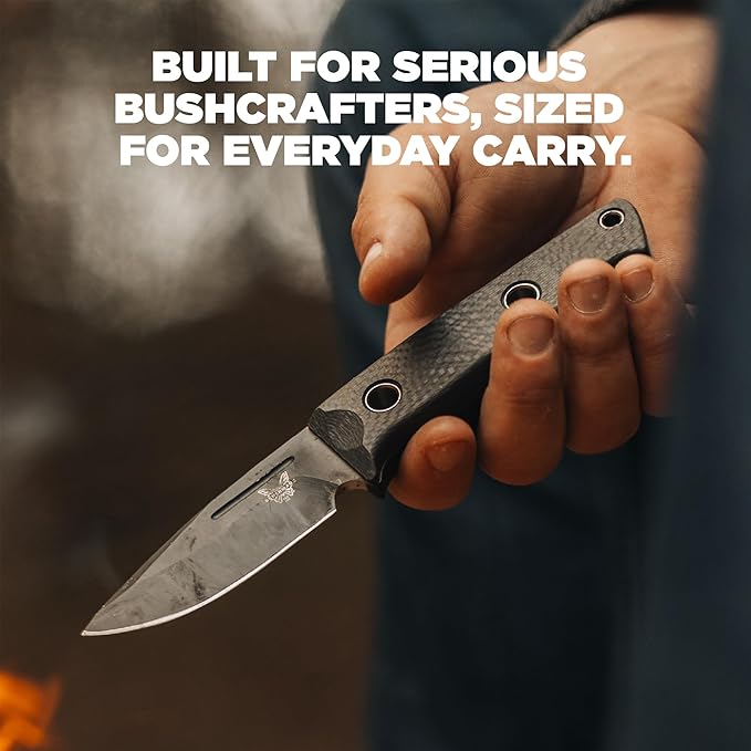 Benchmade - Mini Bushcrafter Outdoor Survival Knife with Black Carbon Fiber Handle (165BK)