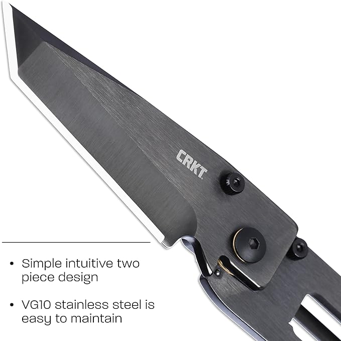 CRKT K.I.S.S. Everyday Carry EDC Folding Knife with Frame Lock: VG10 Steel Plain Edge Blade Stainless Steel Handle 5500KN
